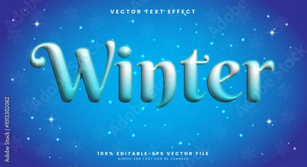 Fototapeta Winter Inflated style 3D editable text effect template with Snowy Background