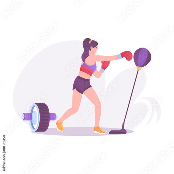 Fototapeta Woman gym illustration in flat style 