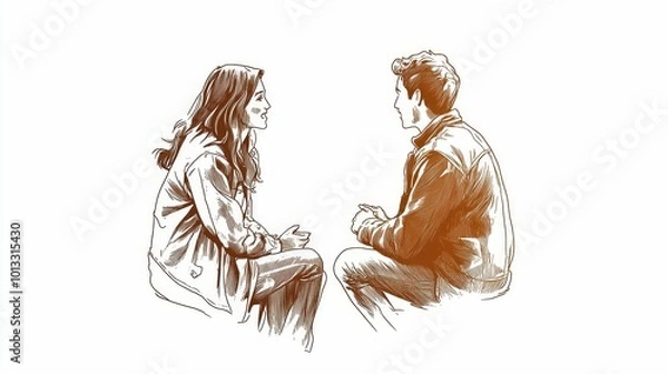 Fototapeta illustration of couple sitting together having conversation isolated on white background