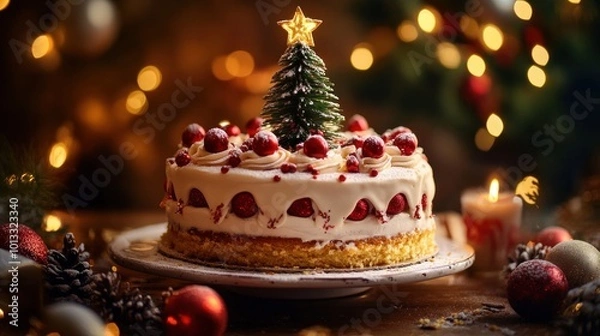 Fototapeta christmas cake with christmas tree