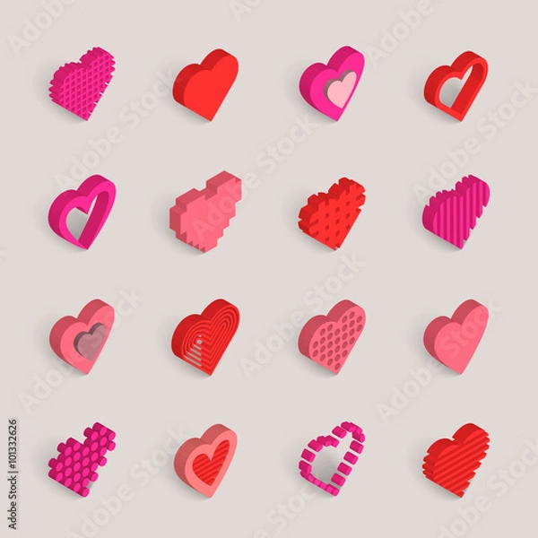 Obraz isometric hearts vector icons set