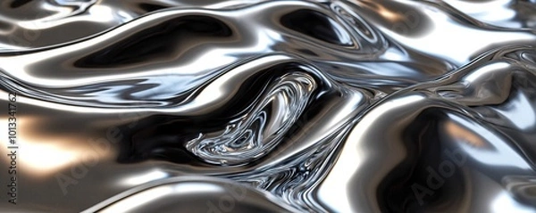 Fototapeta Elegant silver liquid metal texture - Luxurious molten chrome background with smooth reflective surface, perfect for premium design projects like luxury branding, wedding invitations, product mockups