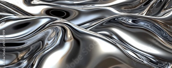 Fototapeta Elegant silver liquid metal texture - Luxurious molten chrome background with smooth reflective surface, perfect for premium design projects like luxury branding, wedding invitations, product mockups