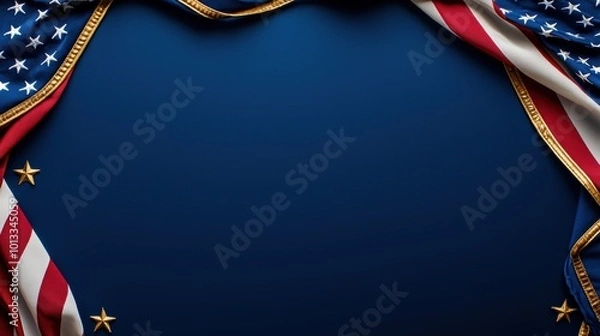 Obraz Blue Background with Red and White Frame Trim