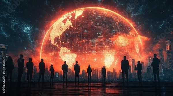 Fototapeta a group of mysterious people in suits, the concept of connection, financial management and control