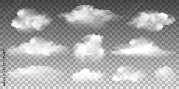 Fototapeta White realistic 3D vector isolated cloud on the transparent background