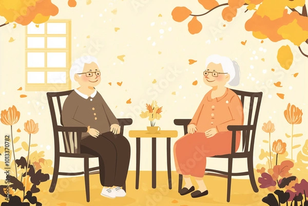 Fototapeta Retired Senior Citizens Illustration - Relaxed Lifestyle Concept