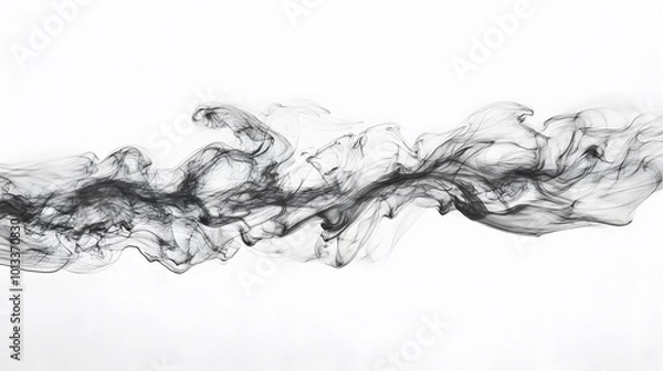 Fototapeta Black ink in water, creating an abstract background with smoke-like shapes on a white background