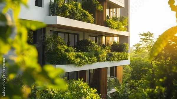 Fototapeta modern green architecture with lush vegetation