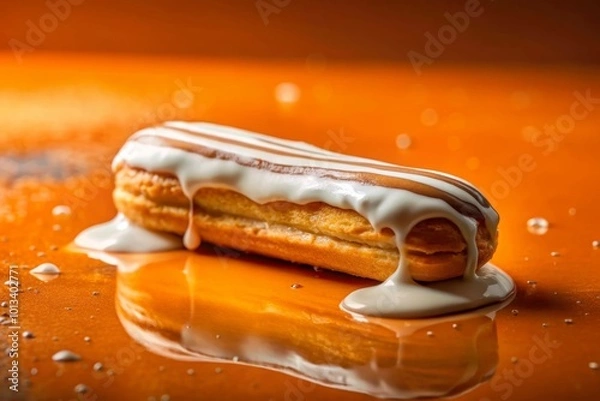Fototapeta Melting eclair on a glossy orange surface