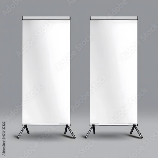 Fototapeta Blank Roll-Up Banners on a Grey Background