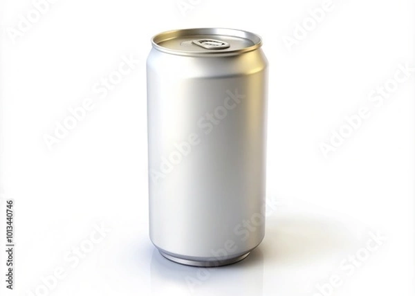 Fototapeta Isolated 3D illustration of a blank soda can with a wrap-around label, awaiting custom design on a pure white background with subtle shadow effect.