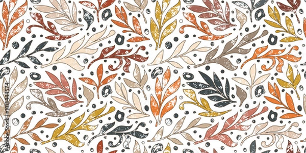 Fototapeta Autumn background of leaves, seamless pattern, vector design	