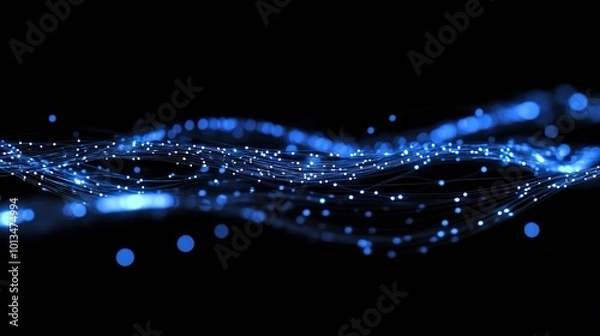Fototapeta Abstract Blue Light Waves on Black Background