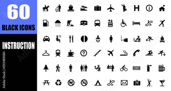 Fototapeta Way finding instruction black icon set.