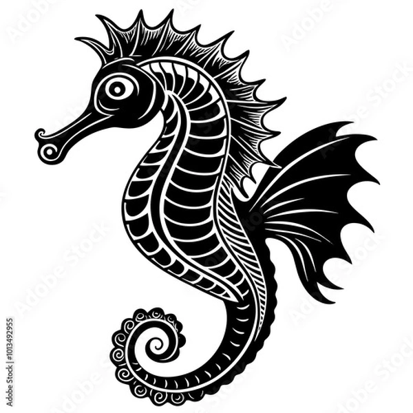Fototapeta Funny Seahorse Vector Illustration on White Background Cartoons, Clipart, Line Art Design, Funny seahorse vector art on white background, ideal for cartoons, clipart, and line art designs
