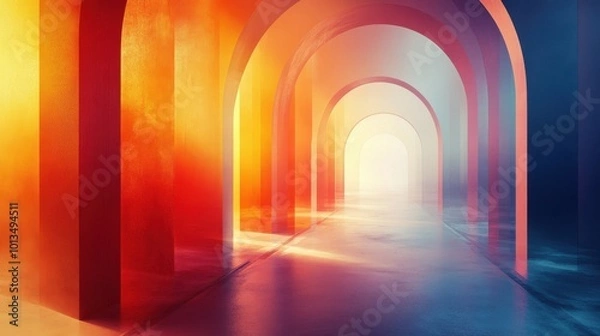 Fototapeta Vibrant Tunnel with Pixelated Glow and Bright Light at End, Inviting Perspective from Behind