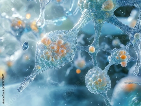 Fototapeta Microscopic Visualization of Nutrient Transport Through Cellular Networks