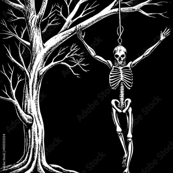 Fototapeta Reverse hanging human skeleton