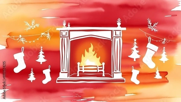 Fototapeta several branches of a Christmas tree with garland. Advertising for books, illustrations and cartoons.