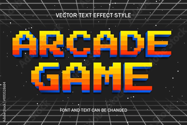 Fototapeta arcade game video games retro pixel art editable text effect font style template typography