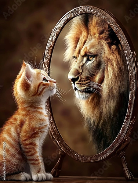 Obraz cute_kitten_looking_in_the_mirror_and_seeing_a_Lion