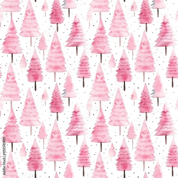 Fototapeta Pretty watercolour style seamless repeating pattern of christmas trees, great for stationery and fabric.