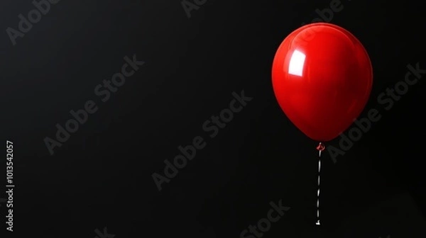 Obraz Single red balloon against black background.