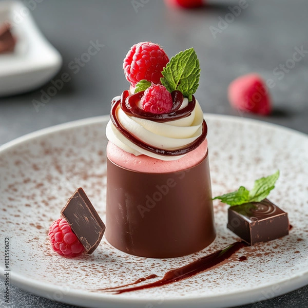 Obraz Dessert ai frutti di bosco e cioccolato