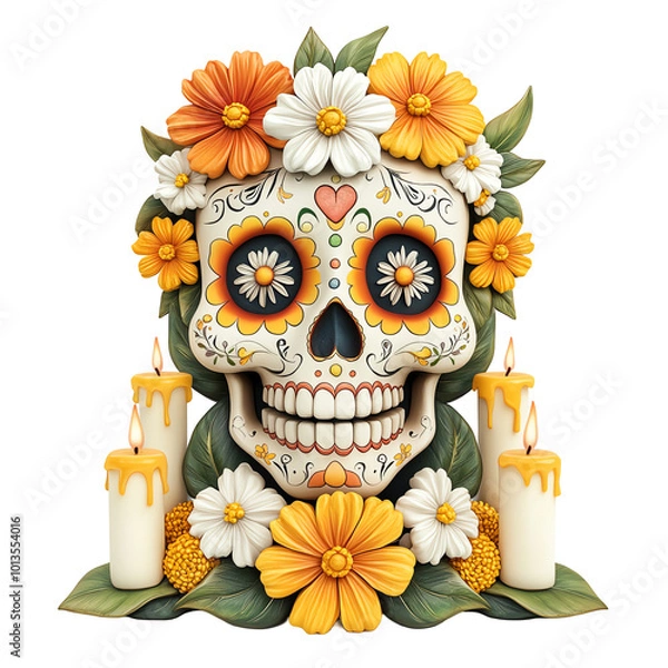 Obraz Day of the dead sugar skull with floral decorations