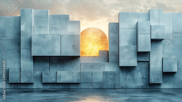Obraz Abstract Geometric Shapes with Sunset Background