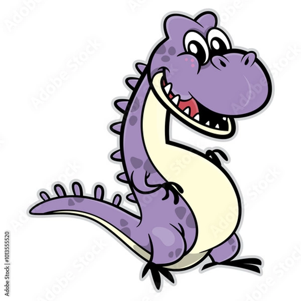 Fototapeta Purple Dinosaurs cartoon characters, happy and greeting. Best for sticker, logo, and mascot with prehistoric themes for kids
