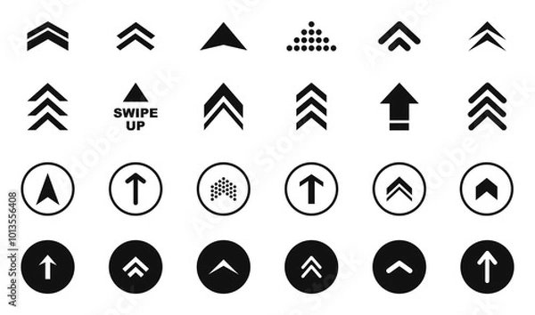 Obraz Swipe icon set. Swipe up arrow icons. Arrow buttons for social media. Scroll pictogram. Web icons. Vector illustration.
