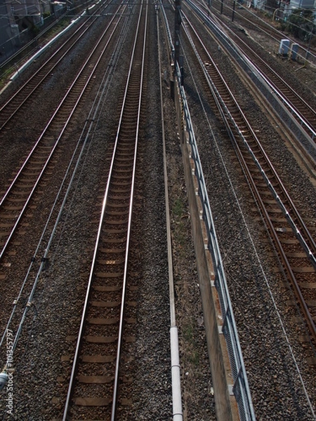 Fototapeta 跨線橋から見る常磐線の線路風景
