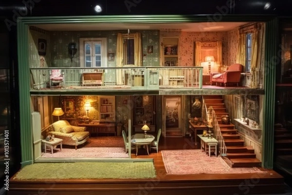 Fototapeta A creepy dollhouse with moving furniture.