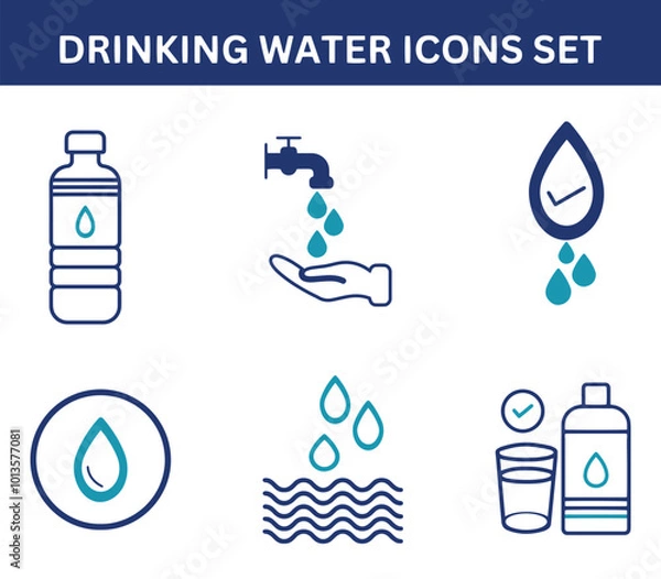 Obraz Drinking water icon set, vector illustration.