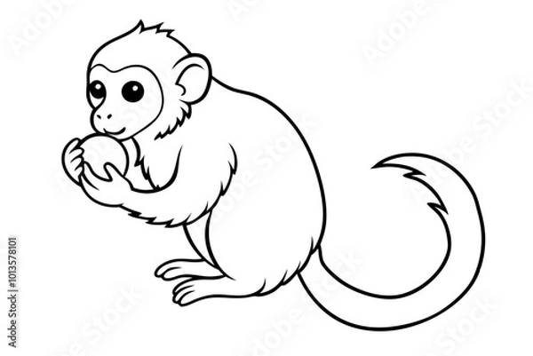 Fototapeta Vector Illustration of a Playful Small Tamarin Monkey with Fresh Fruit
