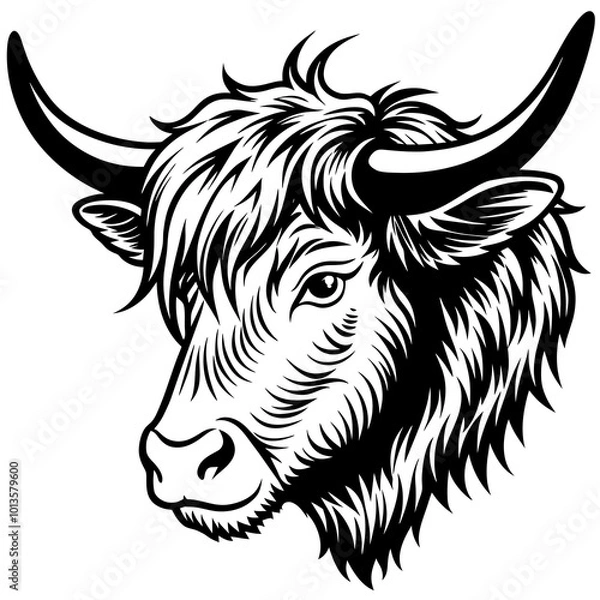 Fototapeta Hand drawn vector illustration of a cute yak face in a flower crown, with lettering quote Spring Is Here. Isolated objects on white. Scandinavian style flat design.