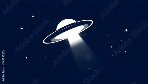 Fototapeta World Science Fiction Day  concept with A flying saucer on a dark blue background.