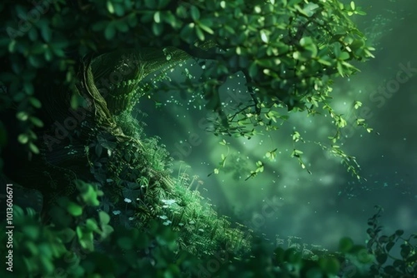 Fototapeta Lush green foliage and branches in a forest with sunlight and bokeh background. Nature photography for design and print. Gymnema. Ayuurveda. Ayurvedic herbs. Generative AI