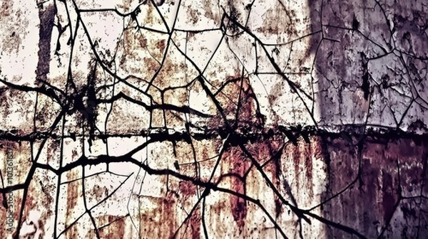Fototapeta Abstract Cracked Surface with Black Lines and Brown Stains