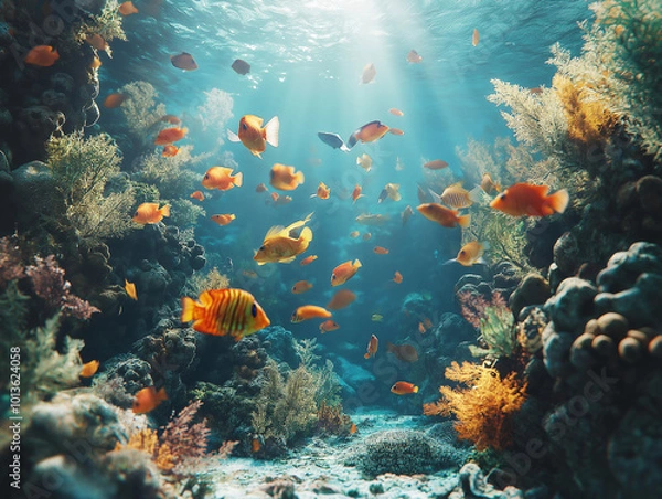 Obraz Pesci tropicali e barriera corallina