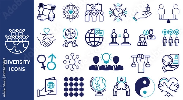 Obraz Diversity Icon Set Editable. Set of diversity icons, Human rights, ethnicity icons Vector.