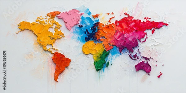 Fototapeta Artistic Oil Painting of a Colorful World Map with Dreamy and Whimsical Elements