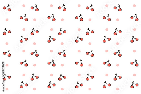 Fototapeta さくらんぼの可愛い背景パターン素材