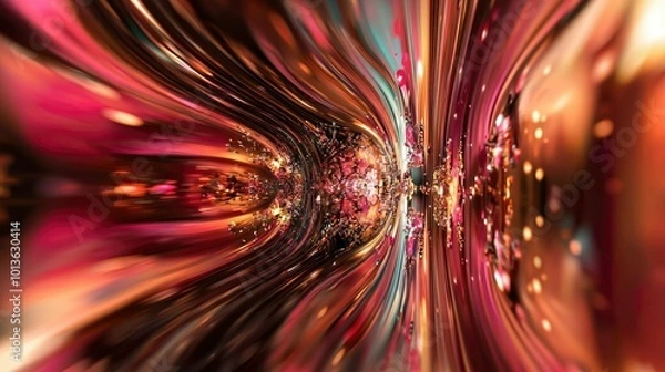 Fototapeta Abstract Digital Artwork with Red, Orange, and Gold Streaks and Glowing Spots