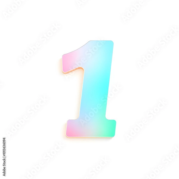 Fototapeta 3D icon, number 1, white background, smooth textures, vibrant colors. Generative AI