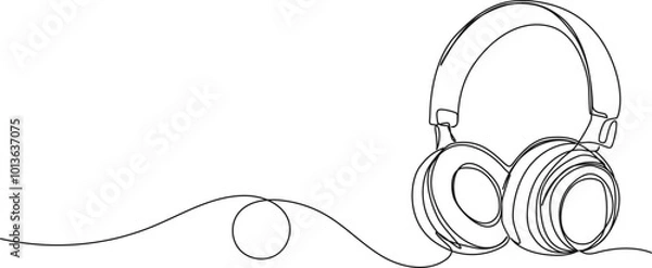 Obraz continuous single line drawing of ever-ear stereo headphones, line art vector illustration