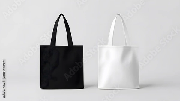 Obraz Canvas bag mockup of a fabric tote with a handle, available in black and white cotton, ideal for eco-friendly shopping and grocery carrying