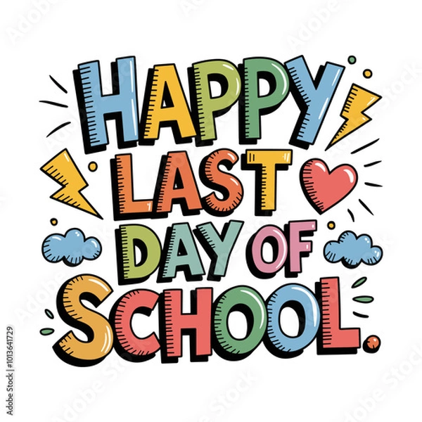 Fototapeta Vector whimsical colorful drawing of a happy last day of school